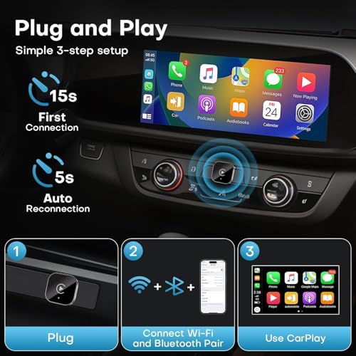 2025 Upgraded Wireless CarPlay Adapter,Effortlessly Convert Wired to Wireless CarPlay,Suitable for cars with carplay,Compatible with iPhone iOS 10+ & Android Auto,Mini&Stable Car Play Wireless Adapter