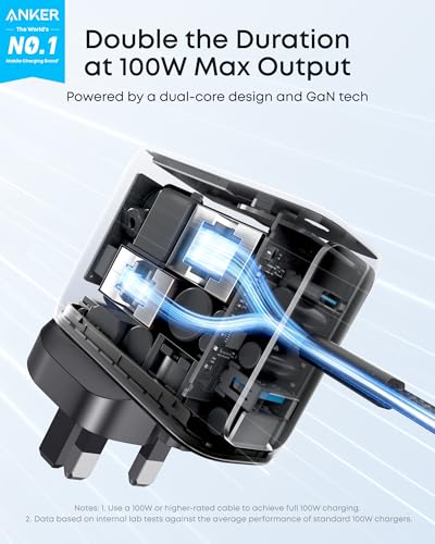 Anker 100W USB C Charger, 3-Port Fast Charger Plug, Ultra-Compact GaN Laptop Charger, Smart Display, Touch Control, for MacBook, iPad, iPhone 17/16/15 Series (USB-C Cable Included)