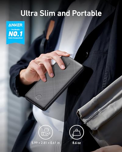 Anker Power Bank, Compact Portable Charger (PowerCore 10K) 10,000mAh Battery Pack with PowerIQ Charging Technology and USB-C for iPhone 17, iPad, Samsung Galaxy, Pixel, and More