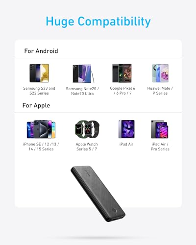 Anker Power Bank, Compact Portable Charger (PowerCore 10K) 10,000mAh Battery Pack with PowerIQ Charging Technology and USB-C for iPhone 17, iPad, Samsung Galaxy, Pixel, and More