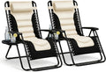 Straame XXL Padded Zero Gravity Chairs Set of 2, Folding Reclining Garden Chairs, Camping Chair Sun Loungers, Lockable 160° Patio Recliners with Adjustable Headrest(Padded, Cream)