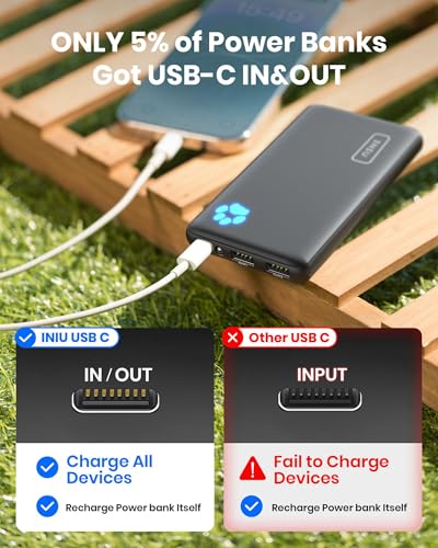 INIU Power Bank, Portable Charger 10000mAh Slimmest & Lightest High-Speed USB C Input & Output, PowerBank Triple 3A Phone Battery Pack, Travel Charger for iPhone 17 16 15 14 Plus Pro Samsung iPad etc