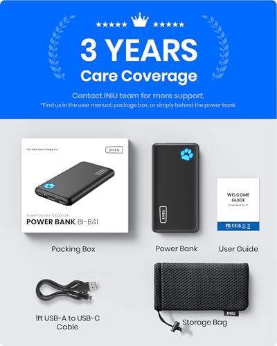 INIU Power Bank, Portable Charger 10000mAh Slimmest & Lightest High-Speed USB C Input & Output, PowerBank Triple 3A Phone Battery Pack, Travel Charger for iPhone 17 16 15 14 Plus Pro Samsung iPad etc