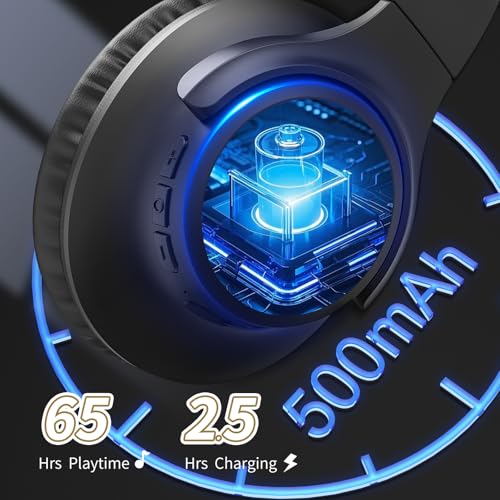 KVIDIO Bluetooth Headphones Over Ear, 65 Hours Playtime Wireless Headphones with Microphone, Foldable Lightweight Headset with Deep Bass,HiFi Stereo Sound for Travel Work PC Cellphone (Black)