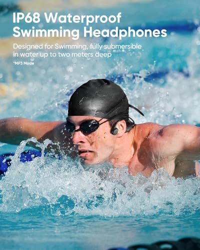 Swimming Headphones,IP68 Waterproof Bone Conduction Headphones with 32GB Memory MP3 Player, Bluetooth 6.1 Wireless Sports Open Ear Underwater Headset Earphones for Swimming,Running,Cycling,Workout