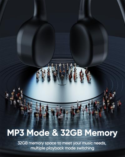 Swimming Headphones,IP68 Waterproof Bone Conduction Headphones with 32GB Memory MP3 Player, Bluetooth 6.1 Wireless Sports Open Ear Underwater Headset Earphones for Swimming,Running,Cycling,Workout