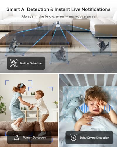 Tapo C210 2K 3MP Pan/Tilt Indoor Camera House Security Camera, WiFi Camera, No Monthly Fee, AI Detection, Dog Puppy Camera, Baby Camera Monitor, 360° View, Night Vision, Works with Alexa & Google