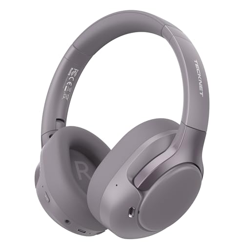 TECKNET Active Noise Cancelling Headphones, wireless headphones bluetooth 6.0, 70H Playtime and 6 EQ Music Modes with 3.5mm Cord, over ear headphones wireless & Wired for Home Travel Office, Grey