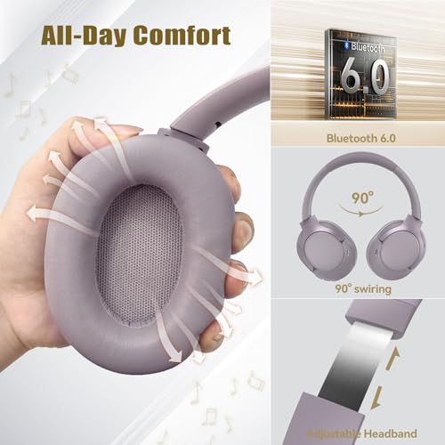 TECKNET Active Noise Cancelling Headphones, wireless headphones bluetooth 6.0, 70H Playtime and 6 EQ Music Modes with 3.5mm Cord, over ear headphones wireless & Wired for Home Travel Office, Grey